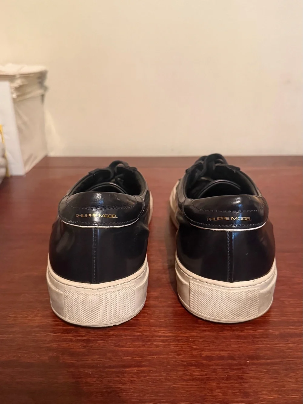 Philippe Model Avenir Black Leather Low-Top Sneakers with White Sole Size 45